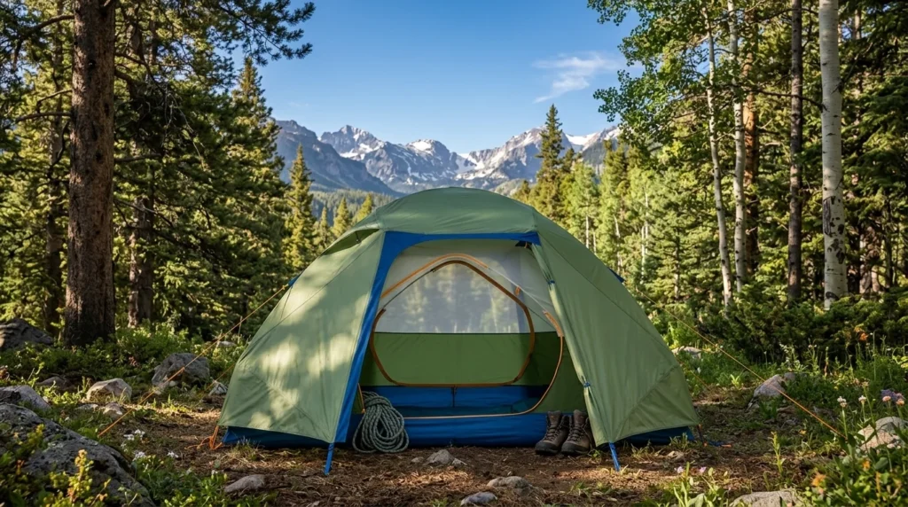 Marmot Tungsten 4 low-profile tent holding firm in a dramatic coastal storm with heavy rain and high winds