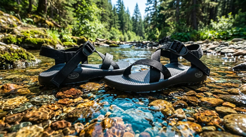 Chaco Z/1 Classic hiking sandal in a clear mountain stream showing durability and water versatility