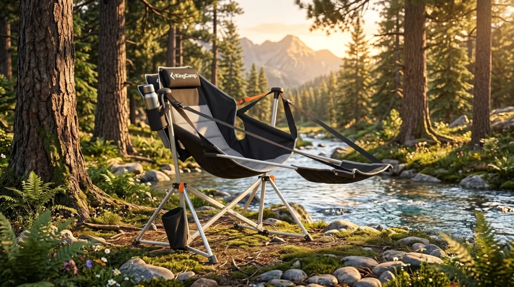 KingCamp hammock chair with the footrest fully extended.