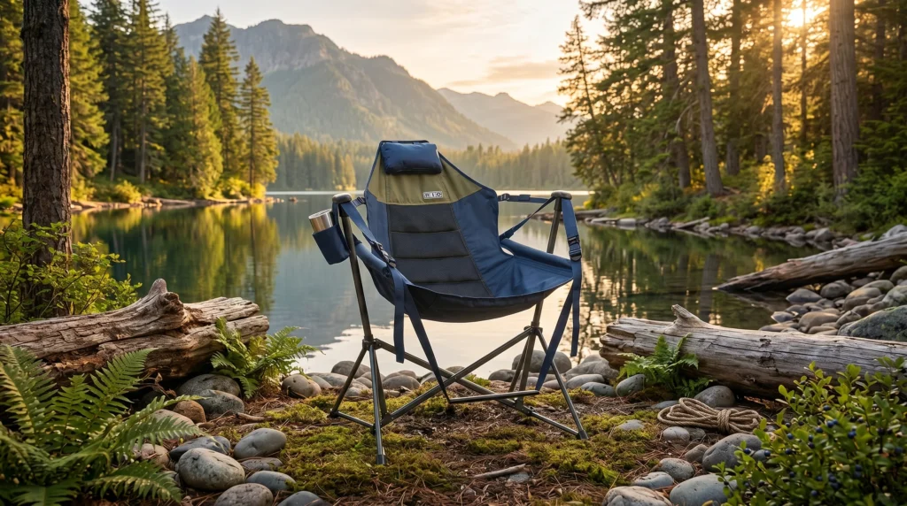 A close-up of the thick canvas fabric and strap adjustment system on the RIO Swinging Hammock Chair.